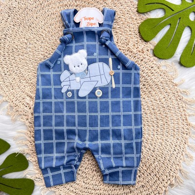 Jardineira Nózinho - Ursinho Aviador - Azul Jeans Jardineira Nózinho - Ursinho Aviador - Azul Jeans